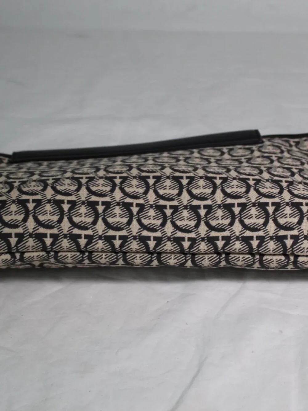 Salvatore Ferragamo Gancini Canvas Leather Flap Clutch Handbag Pouch